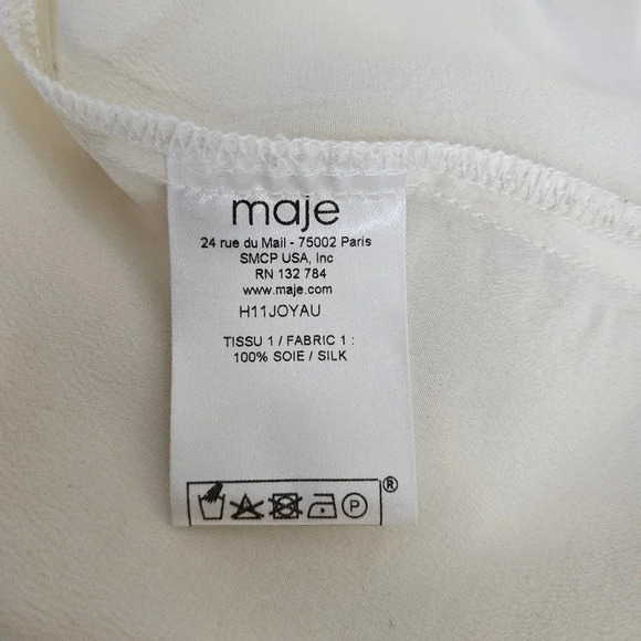 Maje Blouse Silk Ivory Ruffle Button Up Collared Long Sleeve Top Shirt - Picture 7 of 8
